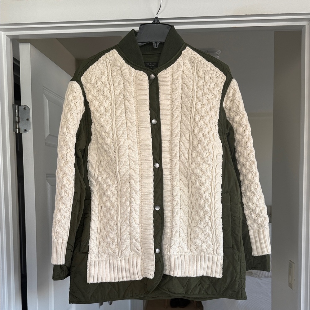 rag & bone Cable Knit Cardigan - Cream and Green size Small BNWT